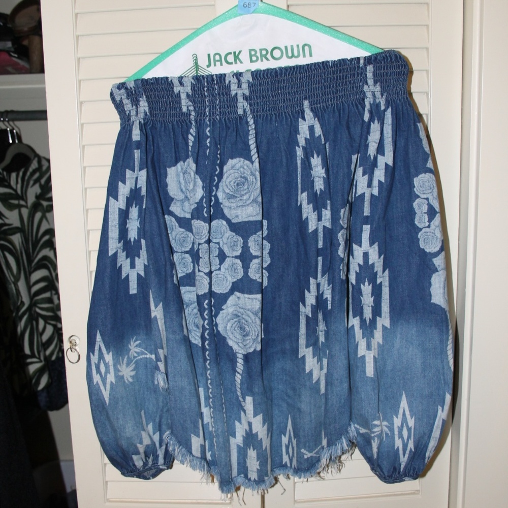 One Teaspoon Denim Off The Shoulder Top - Picture 2 of 5